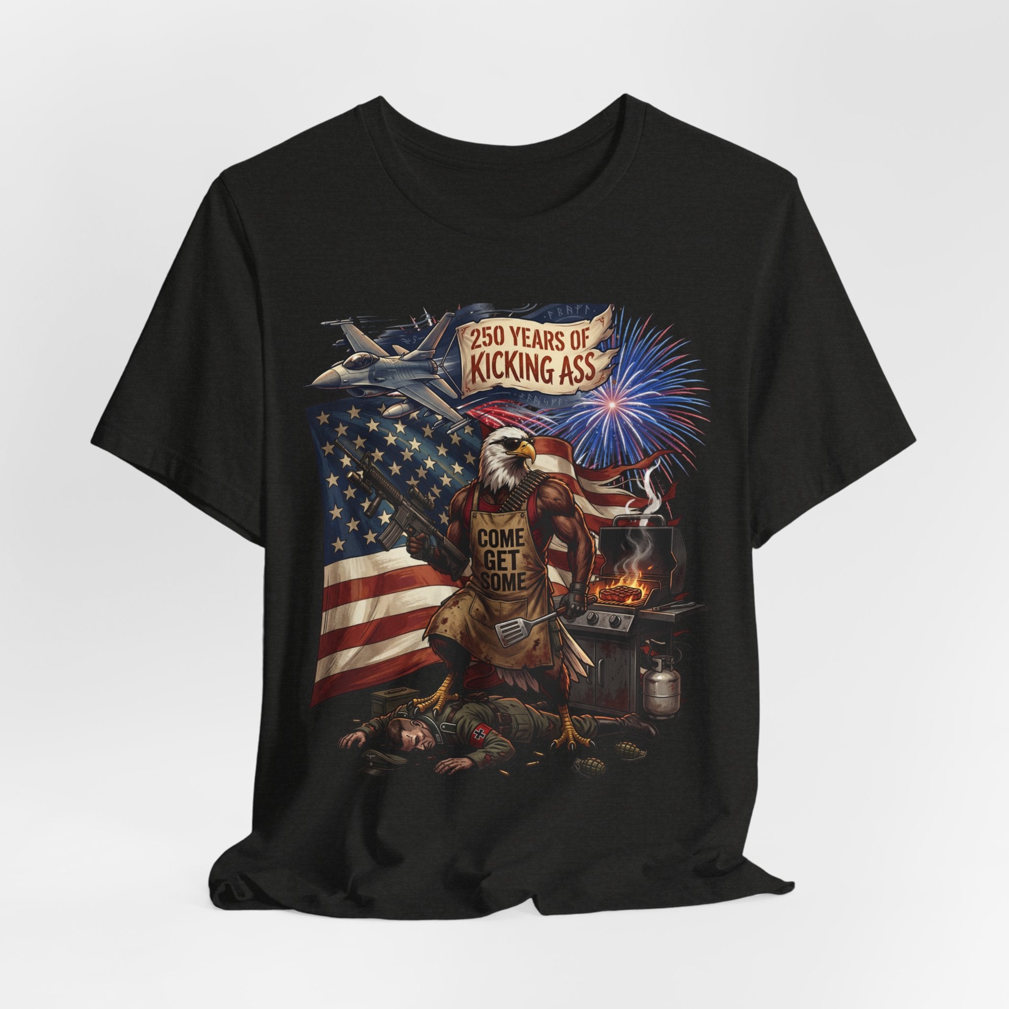 American Eagle BBQ T‑Shirt — “250 Years of Kicking Ass” Patriotic 4th of July Tee